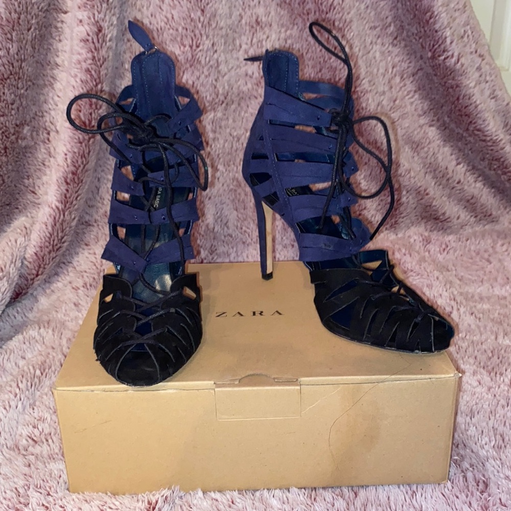 Zara Colorblock Heels - Blue/Black